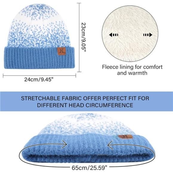 Winter Knit Beanie Hats Gloves Scarf Set Fleece Skull Caps for Women